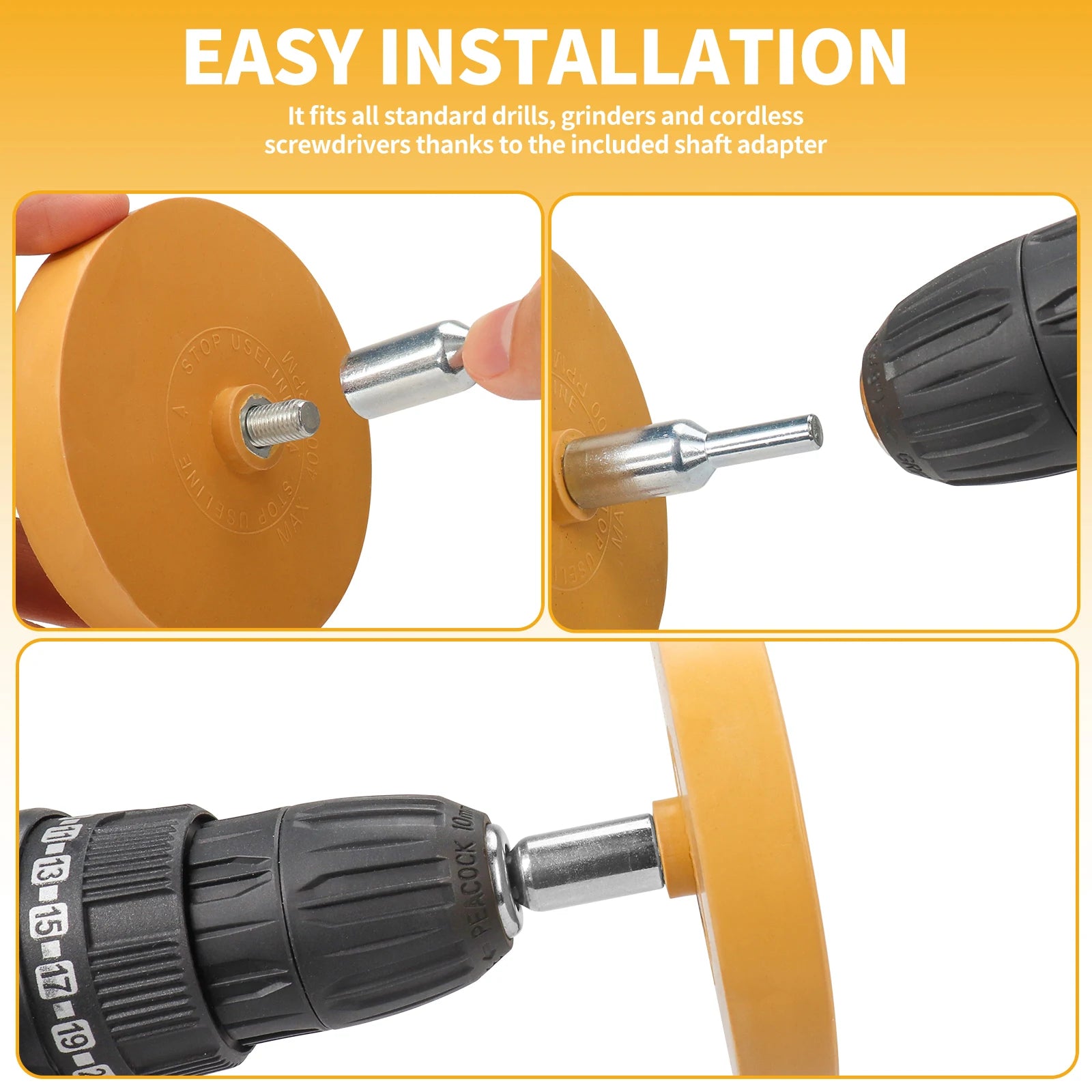 3.5" Decal Remover Eraser Wheel 90Mm Car Surface Glue Remover Rubber Wheel Universal Electric Drill Adapter Rotary Abrasives 1Pc