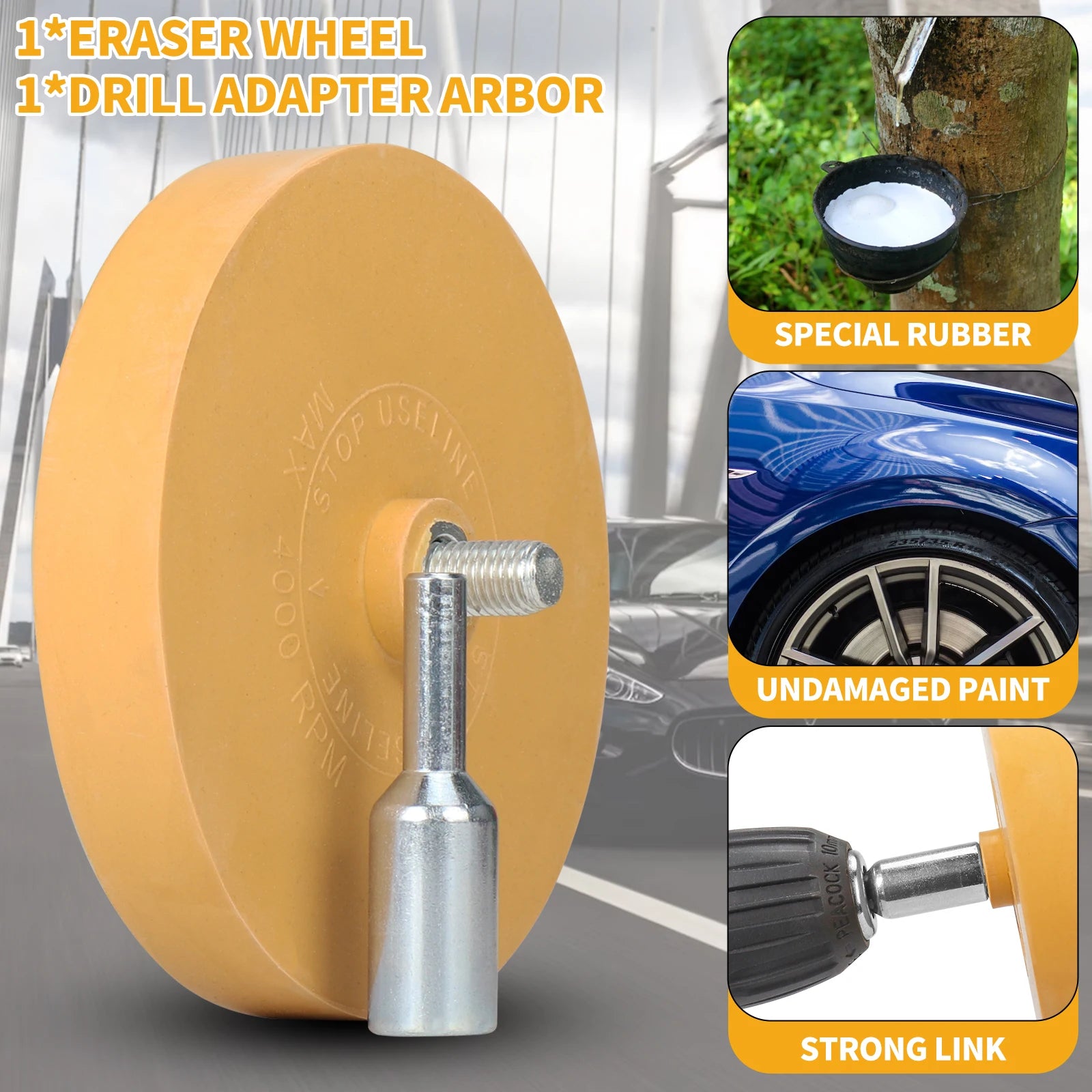 3.5" Decal Remover Eraser Wheel 90Mm Car Surface Glue Remover Rubber Wheel Universal Electric Drill Adapter Rotary Abrasives 1Pc