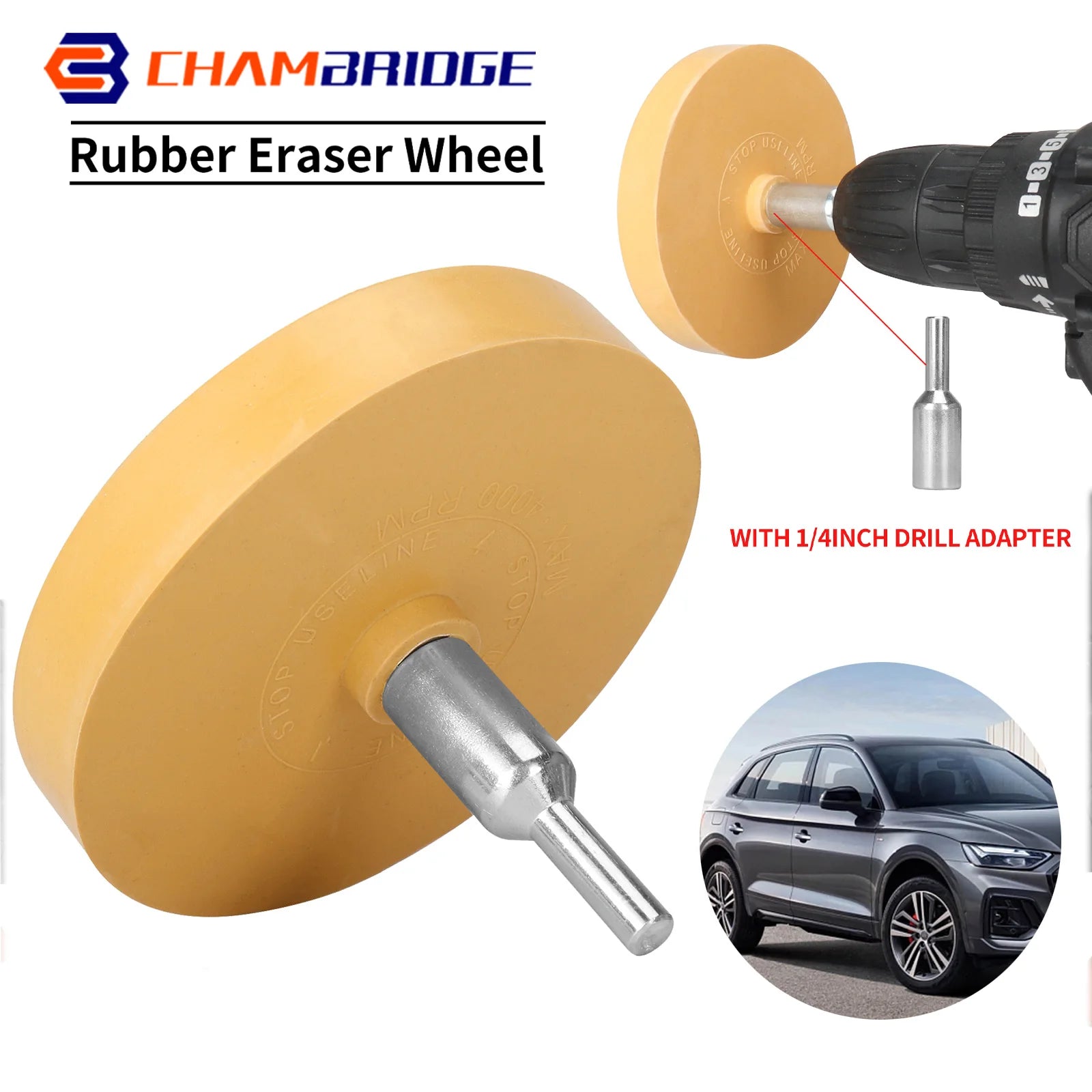 3.5" Decal Remover Eraser Wheel 90Mm Car Surface Glue Remover Rubber Wheel Universal Electric Drill Adapter Rotary Abrasives 1Pc